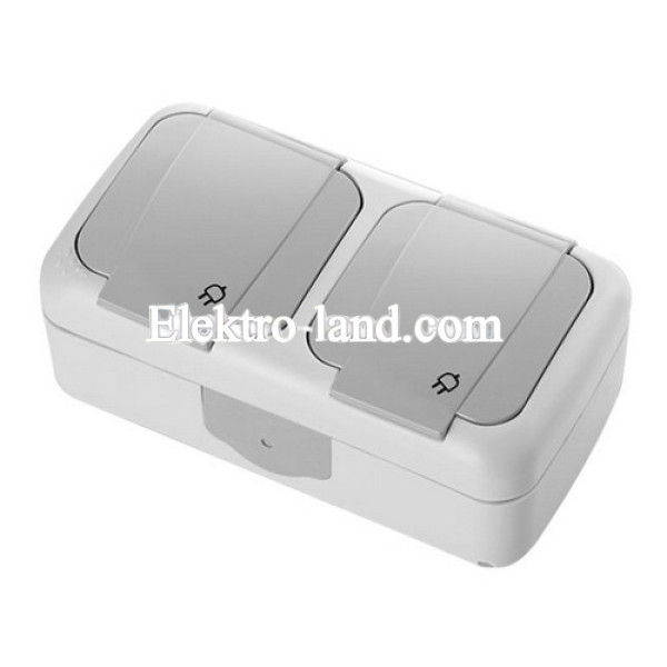 РОЗЕТКА VI-KO PALMIYE СЕРАЯ 2-НАЯ С/З С КРЫШКОЙ НАКЛАДНАЯ IP54 (90555588)